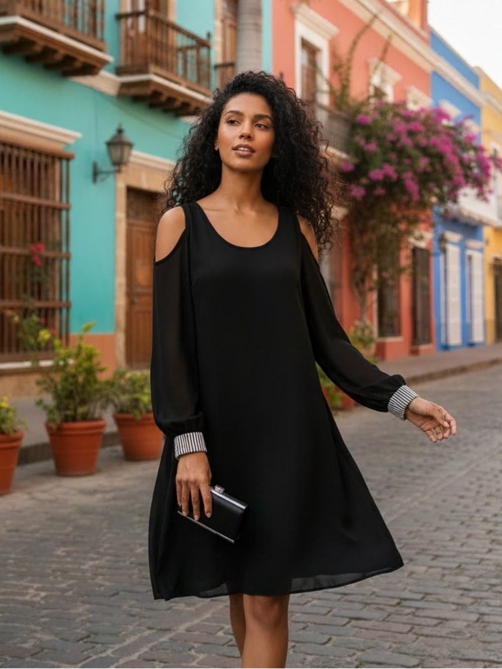 MSK black rhinestone embellished sleeve dress 16